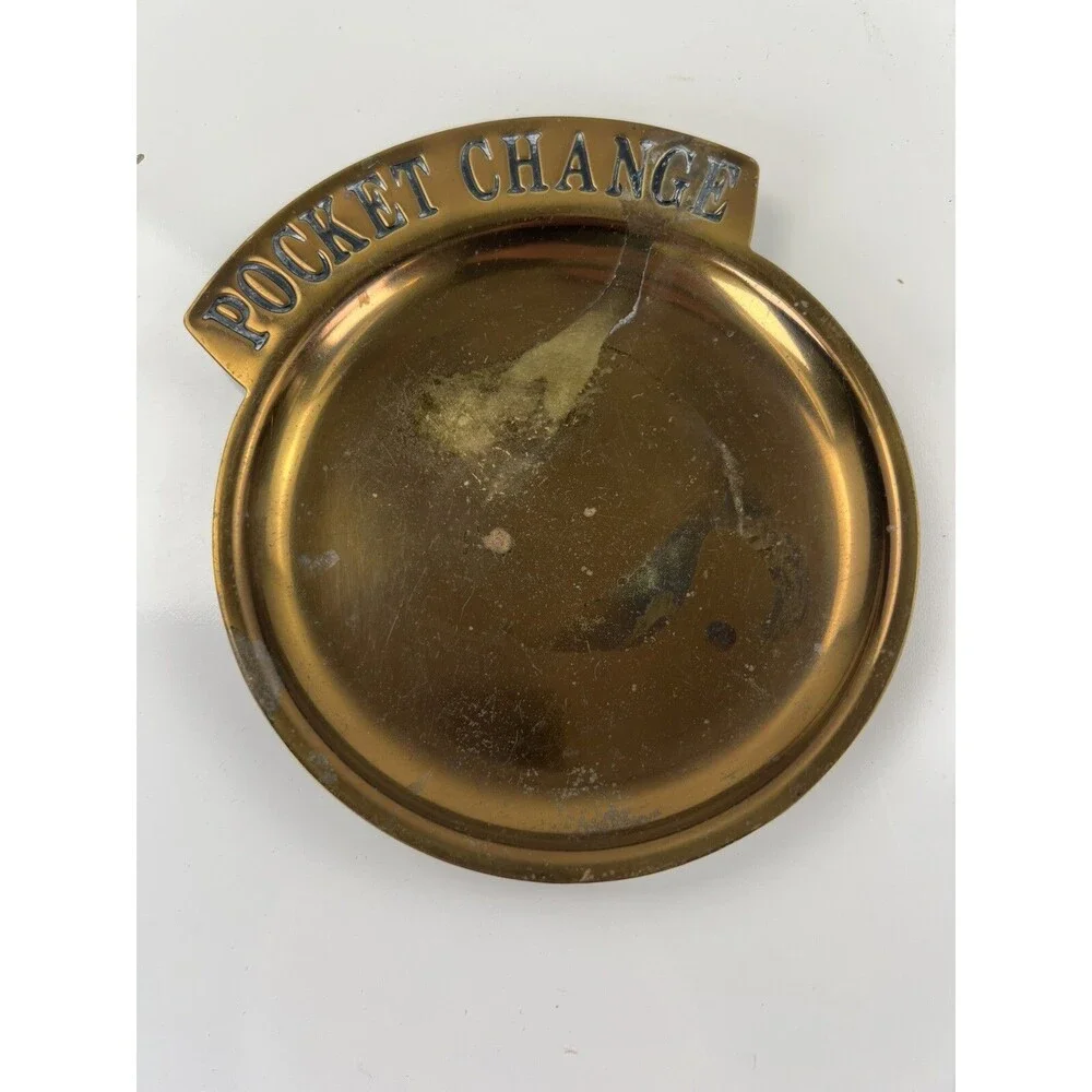 Vintage Brass Round Spare Pocket Change Tray Trinket Dish Catch All Ashtray Gift